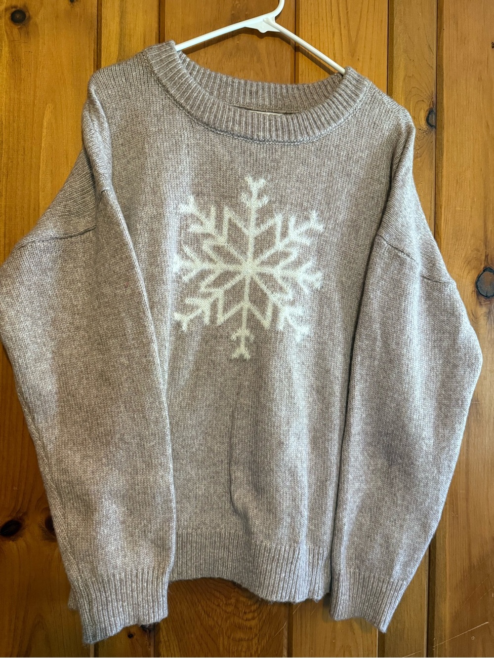 Maurices Taupe Crewneck Sweater with Cream Snowflake